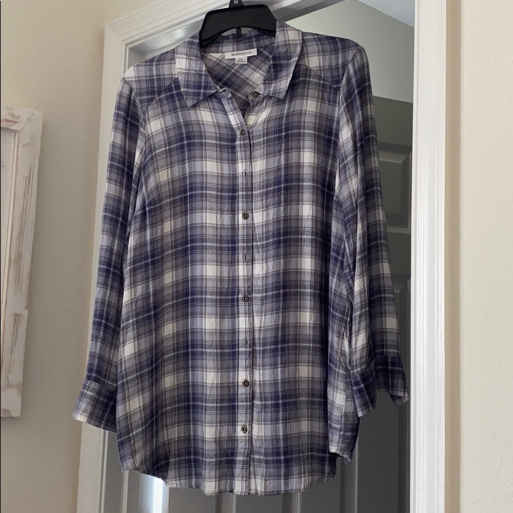 Plaid lavender maternity shirt